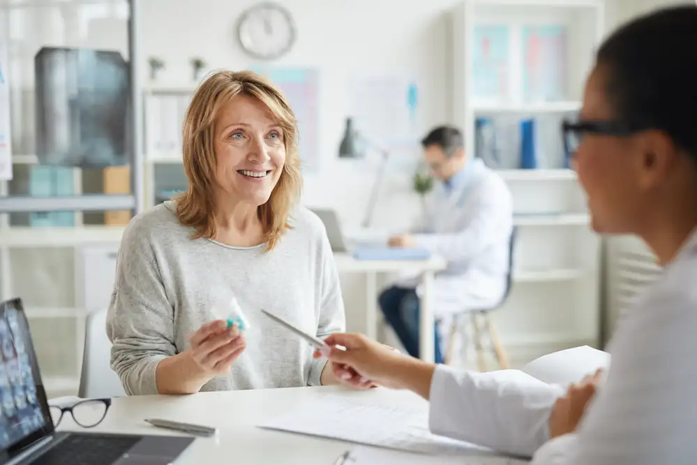 Woman receiving hormone replacement therapy in Arlington TX clinic